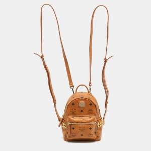 مملوكة مسبقًا MCM Studded Stark-Bebe Boo Mini Cognac Visetos Coated Canvas and Leather Backpack