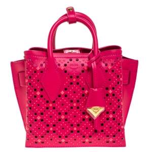 MCM Pink Perforated Leather Mini Milla Tote