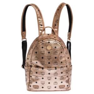 MCM Metallic Peach Visetos Coated Canvas and Leather Backpack