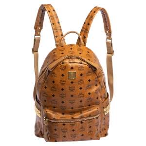 Pre Owned MCM Cognac Visetos Coated Canvas Medium Studs Stark Backpack