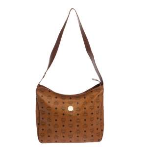 Pre Owned MCM Brown Visetos Coated Canvas and Leather Shoulder Bag