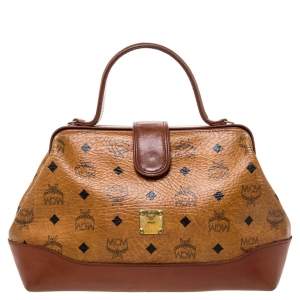 Pre Owned MCM Cognac/Brown Visetos Coated Canvas and Leather Frame Satchel