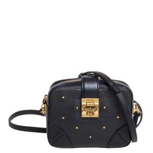 Pre Owned MCM Black Coated Canvas and Leather Studded Camera Bag