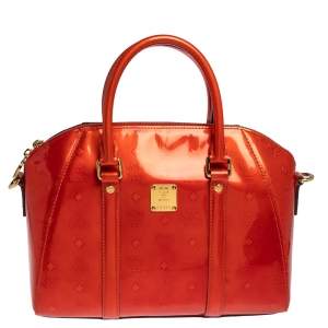 Pre Owned MCM Burnt Orange Patent Leather Ivana Bowler Bag