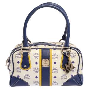 Pre Owned MCM Purple/White Visetos Coated Canvas and Leather Zip Satchel