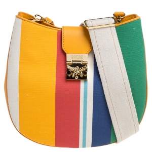Pre Owned MCM Multicolor Stripe Canvas and Leather Crossbody Bag
