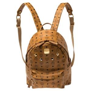 Pre Owned MCM Cognac Visetos Coated Canvas Stark Studded Backpack