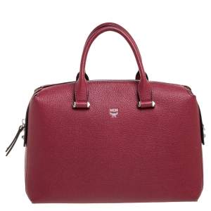 MCM Red Leather Boston Bag