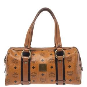 Pre Owned MCM Cognac Visetos Coated Canvas Boston Satchel