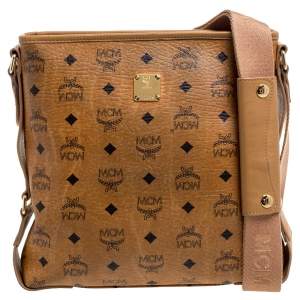 MCM Cognac Visetos Canvas Messenger Bag