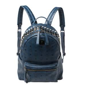 Pre Owned MCM Blue Visetos Coated Canvas Studded Stark Backpack