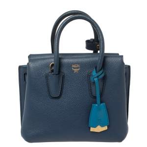 Pre Owned MCM Navy Blue Leather Mini Milla Park Avenue Tote