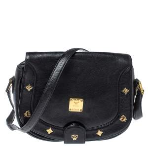 MCM Black Leather Flap Crossbody Bag