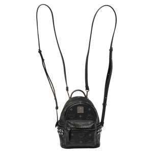 Pre Owned MCM Black Visetos Coated Canvas Mini Stark Side Studs Backpack