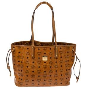 Pre Owned MCM Cognac Visetos Coated Canvas Project Reversible Shopper Tote