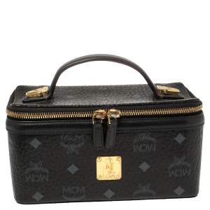 Pre Owned MCM Black Leather Visetos Rockstar Vanity Case