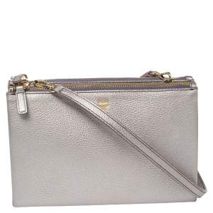 MCM Metallic Lilac Leather Milla Double Zip Crossbody Bag