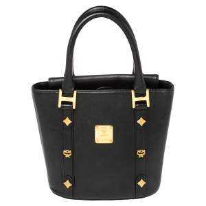 Pre Owned MCM Black Textured Leather Small Tote