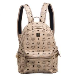 Pre Owned MCM Light Beige Visetos Leather Studded Stark Backpack