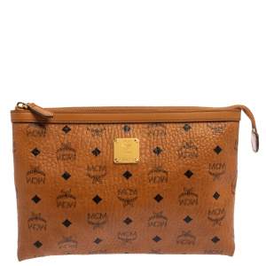 MCM Cognac Visetos Coated Canvas Pouch