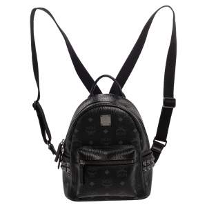 MCM Black Visetos Coated Canvas Mini Stark Backpack