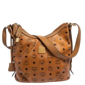 MCM Cognac Visetos Coated Canvas and Leather Shoulder Bag
