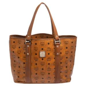 MCM Cognac Visetos Coated Canvas and Leather Shopper Tote