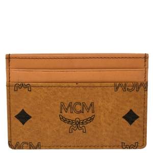 Pre Owned MCM Brown Leather Klassik Monogram Print Cardholder