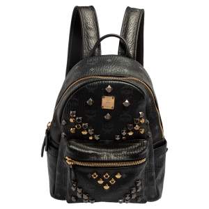 MCM Black Visetos Coated Canvas and Leather Small Studs Stark Backpack