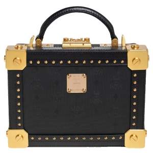 MCM Black Visetos Coated Canvas and Leather Berlin Box Bag