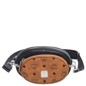 Pre Owned MCM Black/Cognac Visetos Coated Canvas Essential Multifunction Crossbody Bag