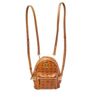 MCM Cognac Visetos Coated Canvas Mini Stark Side Studs Backpack