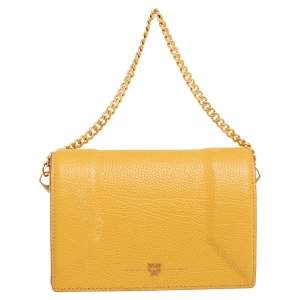 Pre Owned MCM Yellow Leather Flap Chain Crossbody Bag