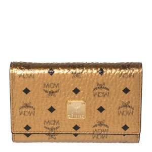 MCM Metallic Bronze Visetos Coated Canvas Trifold Compact Wallet