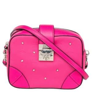 MCM Pink Leather Embellished Camera Bag