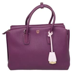 Pre Owned MCM Purple Leather Medium Milla Tote