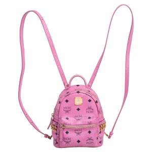 Pre Owned MCM Pink Visetos Coated Canvas and Leather Mini Studded Stark-Bebe Boo Backpack