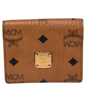 MCM Cognac Visetos Coated Canvas Flap Card Holder 