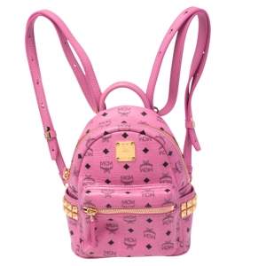 Pre Owned MCM Pink Visetos Coated Canvas and Leather Mini Stark Bebe Boo Backpack