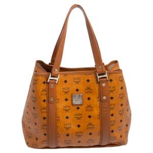 MCM Cognac Visetos Coated Canvas and Leather Shopper Tote