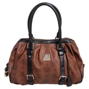 MCM Brown/Black Visetos Coated Canvas and Leather Buckle Satchel