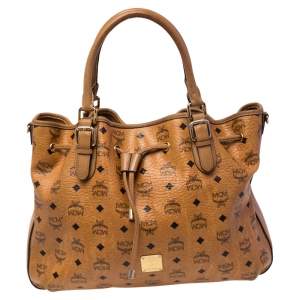 Pre Owned MCM Cognac Visetos Coated Canvas and Leather Drawstring Shoulder Bag
