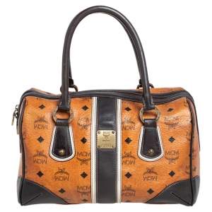 MCM Cognac Visetos Coated Canvas Heritage Boston Bag