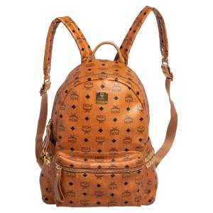 Pre Owned MCM Cognac Visetos Leather Large Stark Backpack
