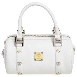 Pre Owned MCM White Leather Small Boston Bag