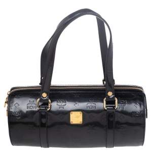 MCM Black Patent Leather Mini Rolle Boston Bag