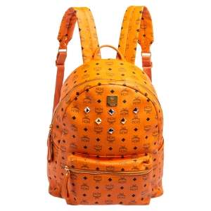 Pre Owned MCM Cognac Visetos Coated Canvas Large Studs Stark Backpack