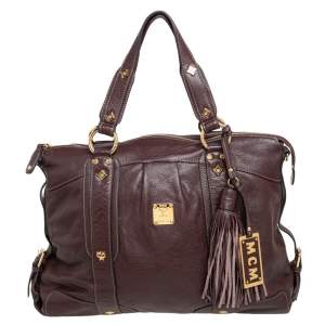 MCM Dark Brown Leather Tassel Satchel
