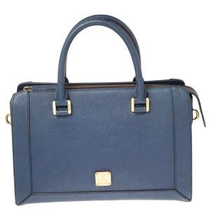 MCM Blue Leather Top Zip Satchel