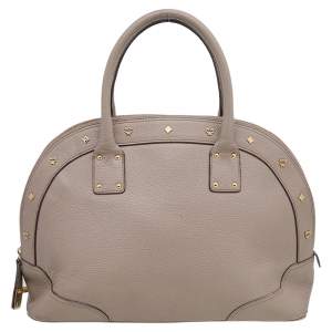 MCM Beige Leather Studded Alma Top Handle Dome Bag